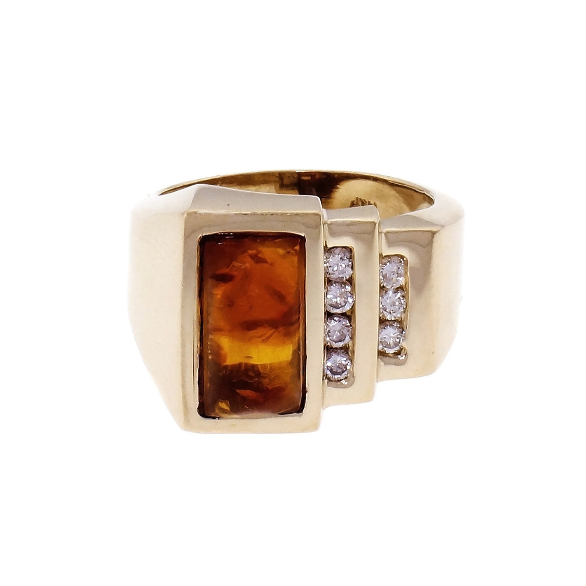 14k Yellow Gold Amber & Diamond Ring
