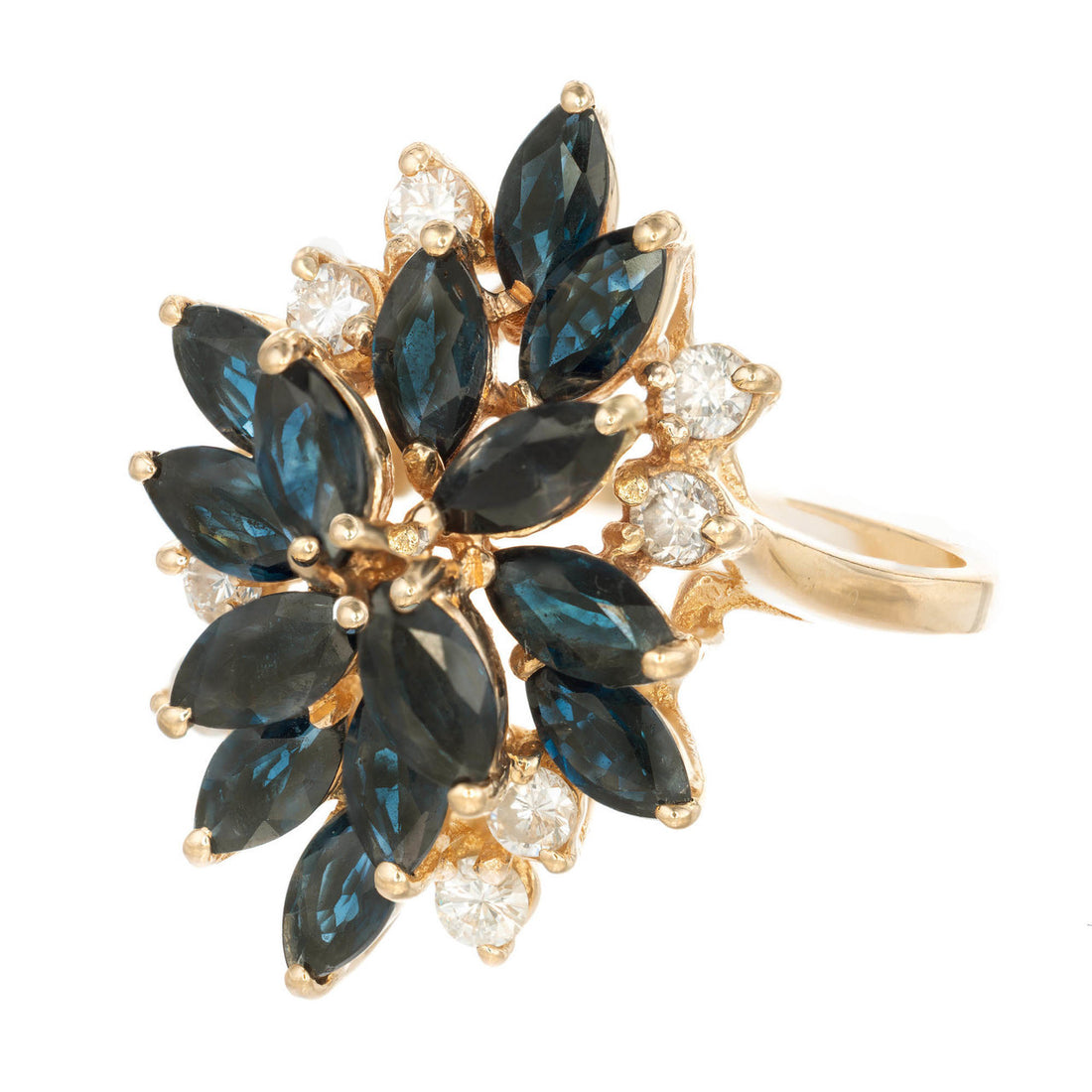 3.60 Carat Sapphire Diamond Yellow Gold Cluster Cocktail Ring – image 2