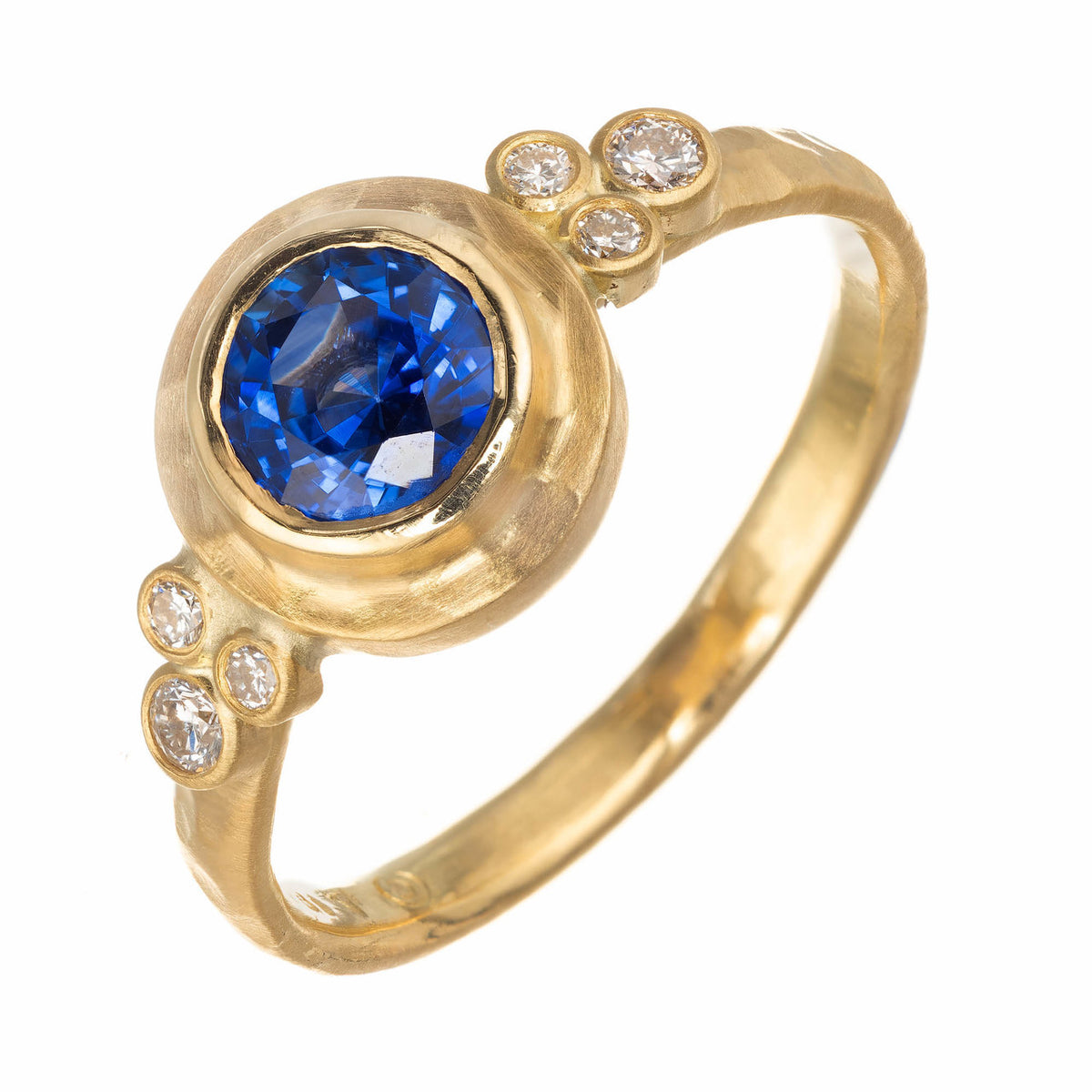 Peter Suchy GIA Certified .93 Carat Sapphire Diamond Yellow Gold Engagement Ring