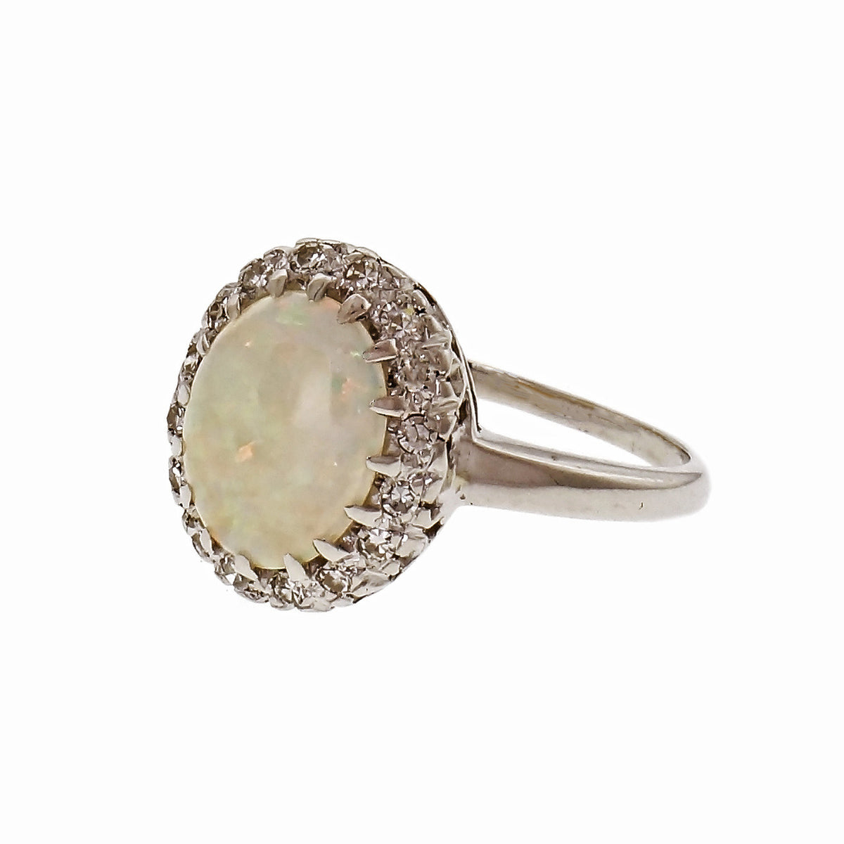 Fine Oval Opal Diamond Halo Ring 14k White Gold – image 2