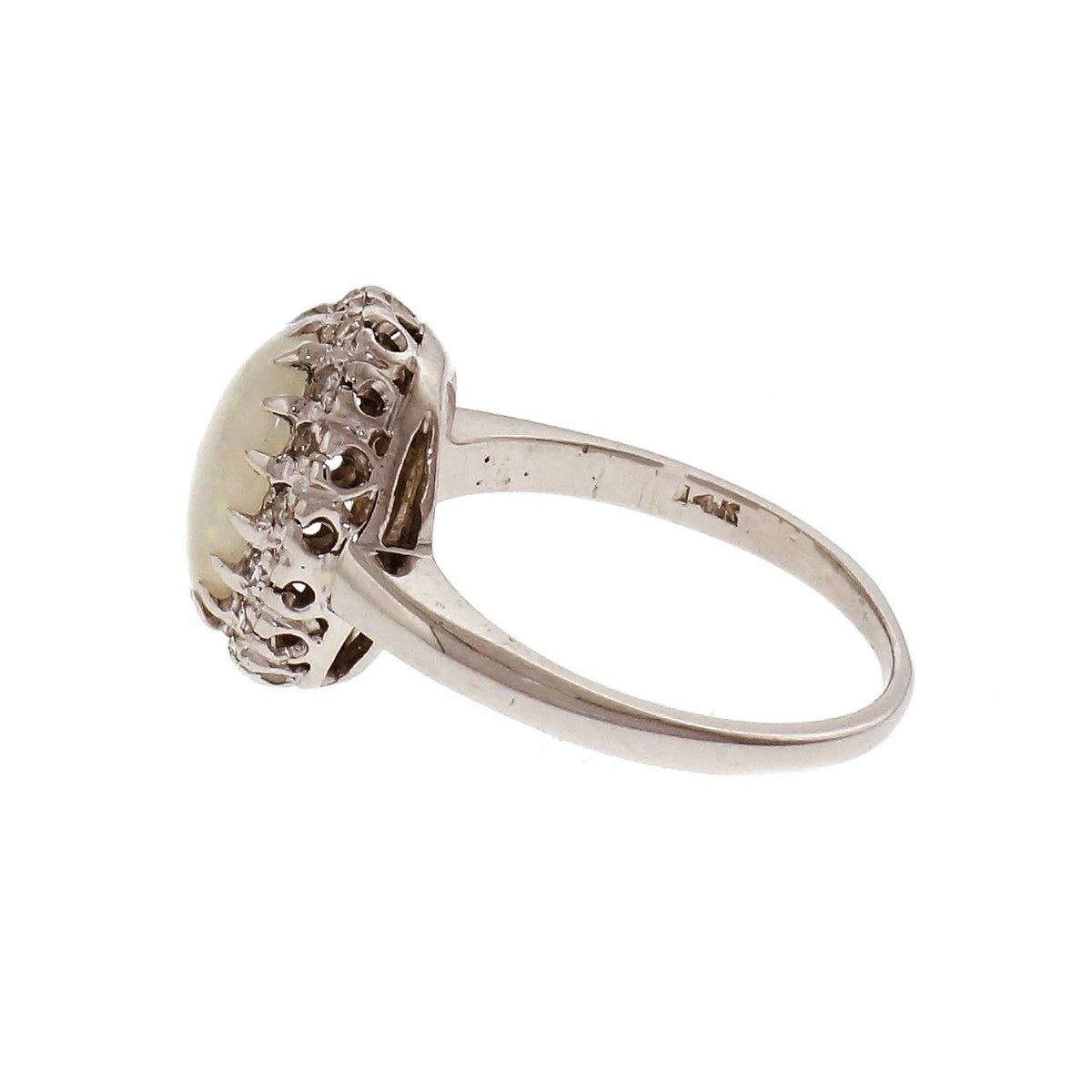 Fine Oval Opal Diamond Halo Ring 14k White Gold – image 3