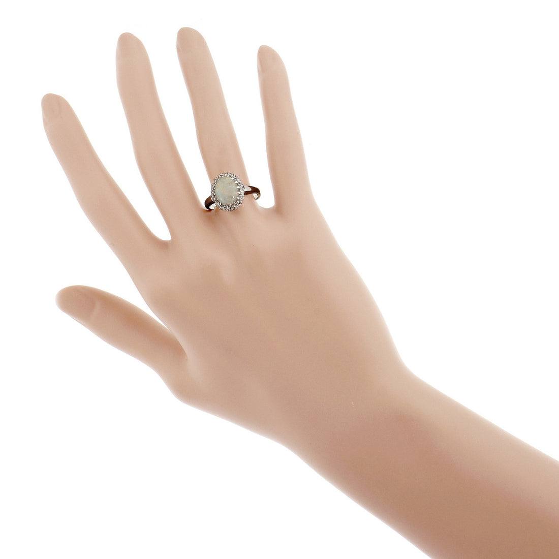 Fine Oval Opal Diamond Halo Ring 14k White Gold – image 6