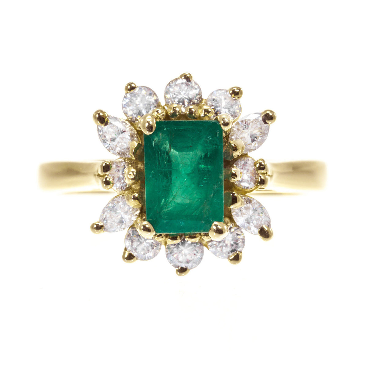 1.04 Carat Emerald Diamond Yellow Gold GIA Certified Cluster Ring – image 2