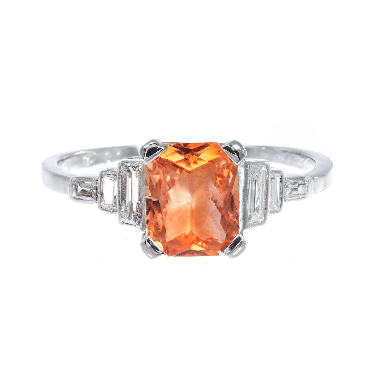 GIA Certified 1.26 Orange Sapphire Diamond Platinum Engagement Ring