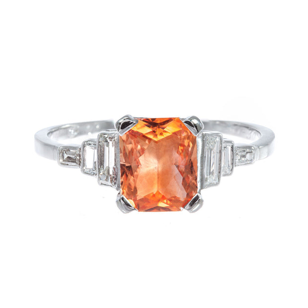 GIA Certified 1.26 Orange Sapphire Diamond Platinum Engagement Ring