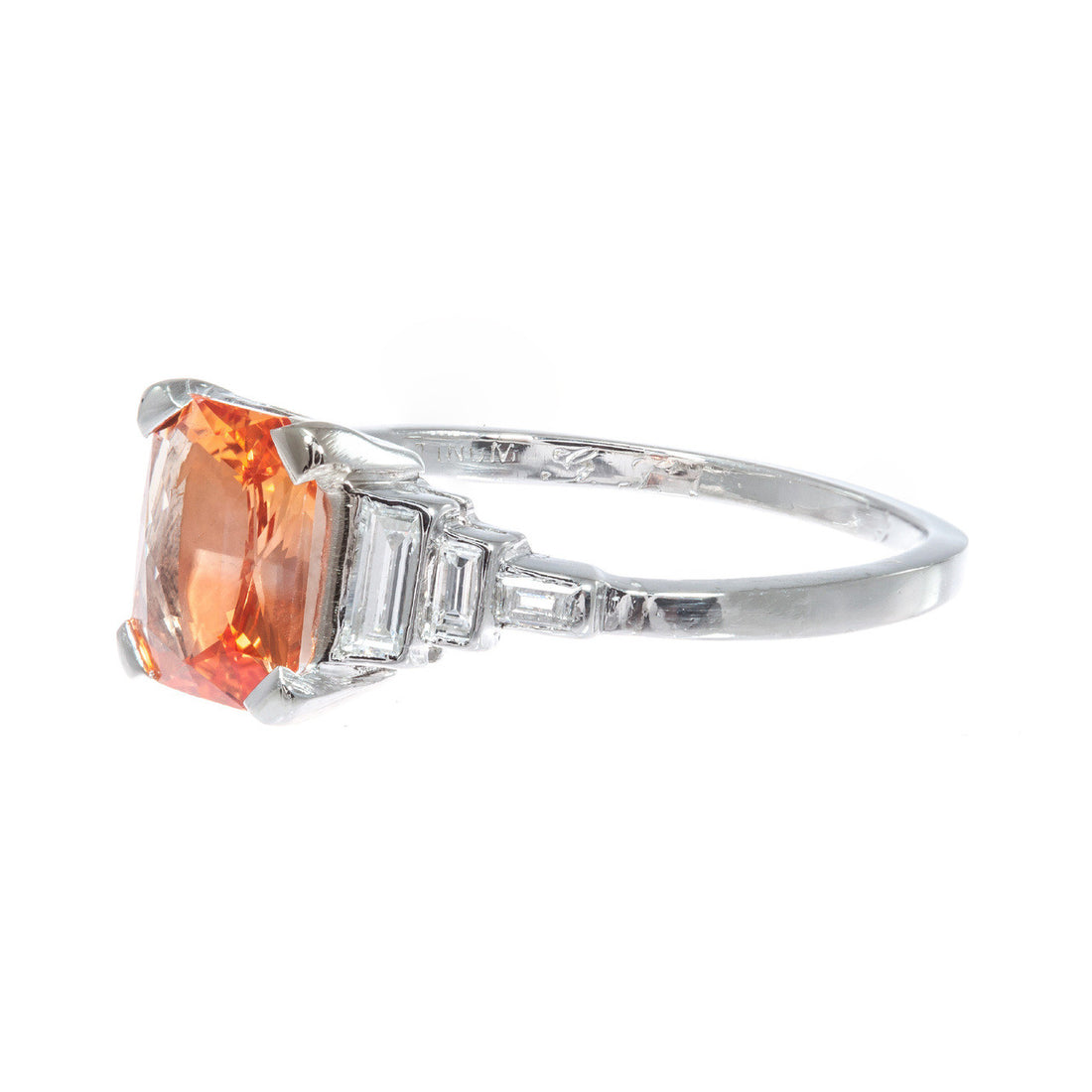 GIA Certified 1.26 Orange Sapphire Diamond Platinum Engagement Ring – image 4