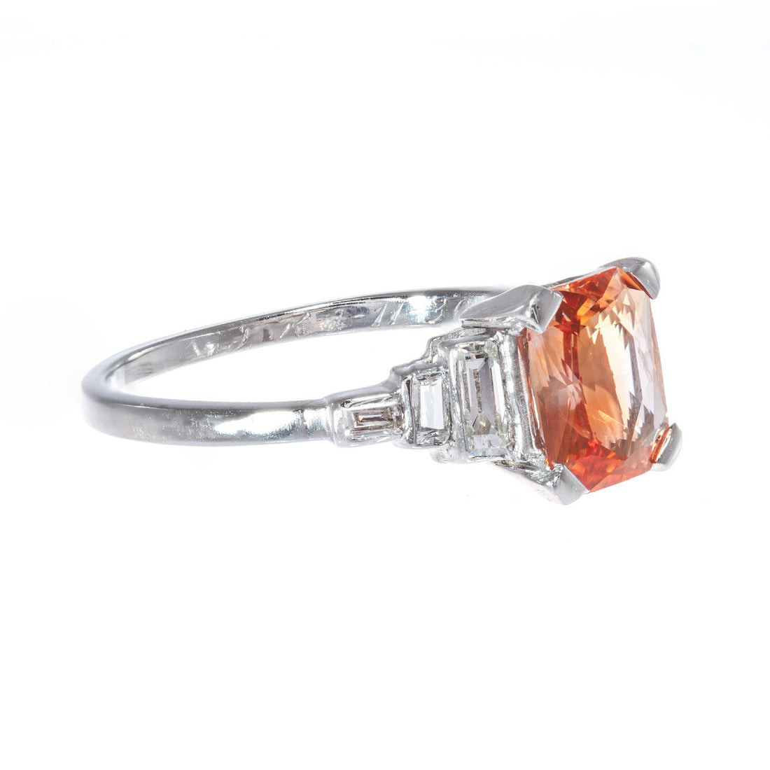 GIA Certified 1.26 Orange Sapphire Diamond Platinum Engagement Ring – image 7