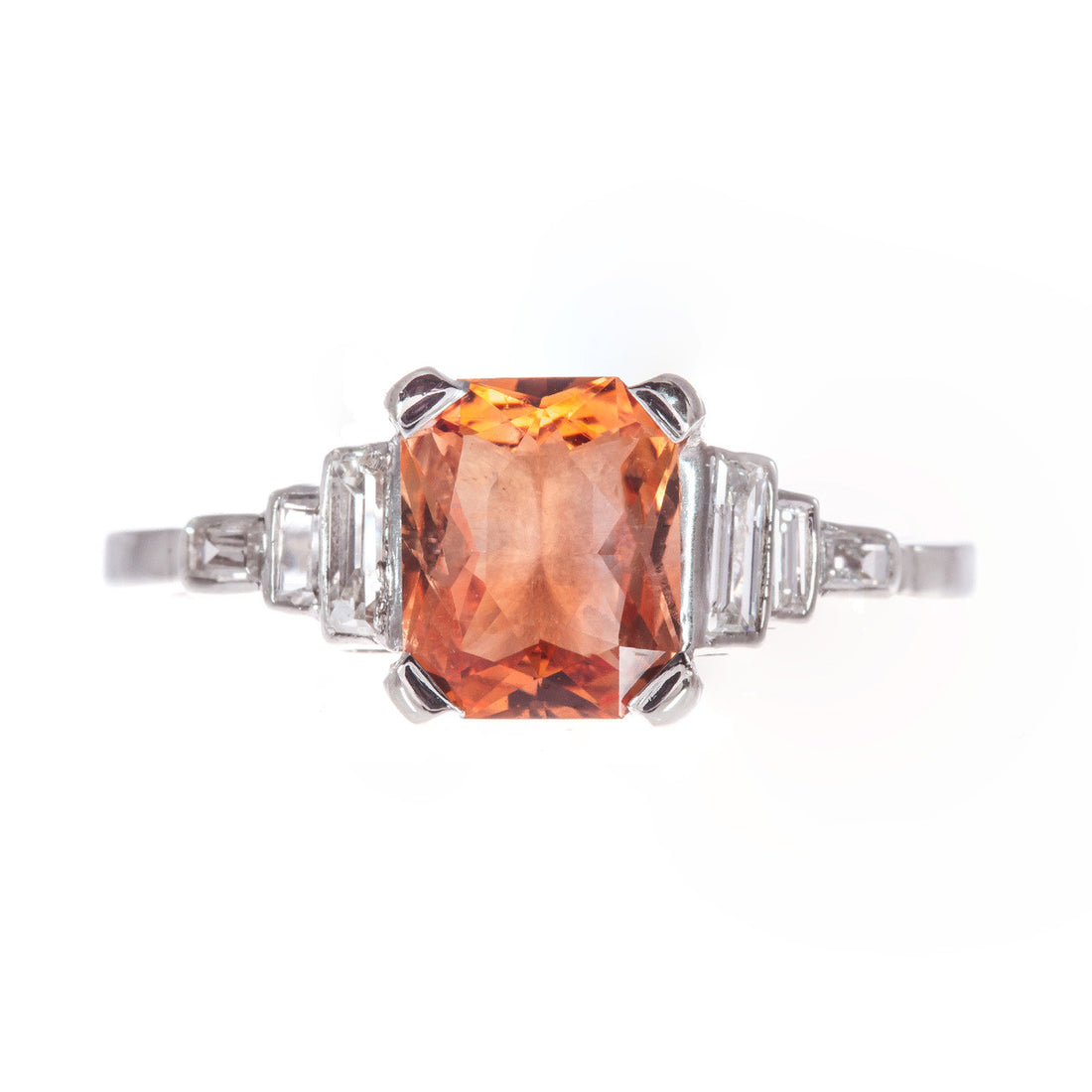 GIA Certified 1.26 Orange Sapphire Diamond Platinum Engagement Ring – image 3