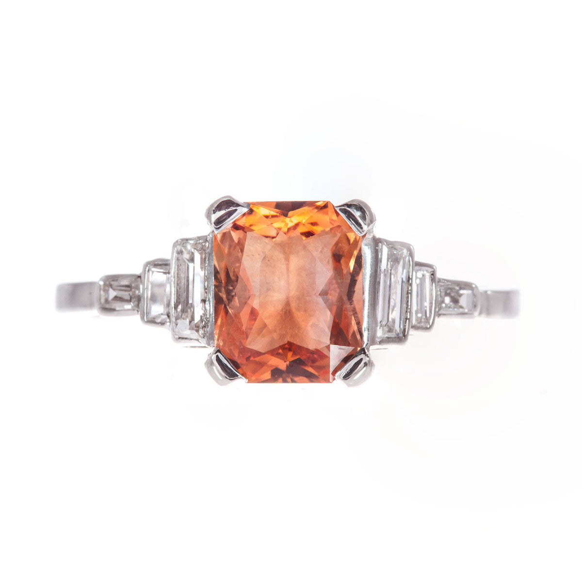 GIA Certified 1.26 Orange Sapphire Diamond Platinum Engagement Ring – image 3