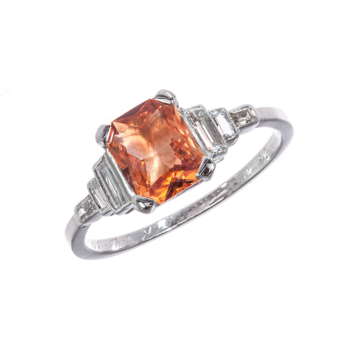 GIA Certified 1.26 Orange Sapphire Diamond Platinum Engagement Ring – image 2