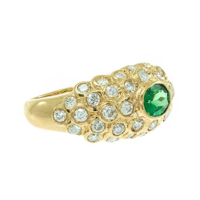 GIA Certified 1.17 Carat Tsavorite Garnet Diamond Cluster Cocktail Ring – image 2