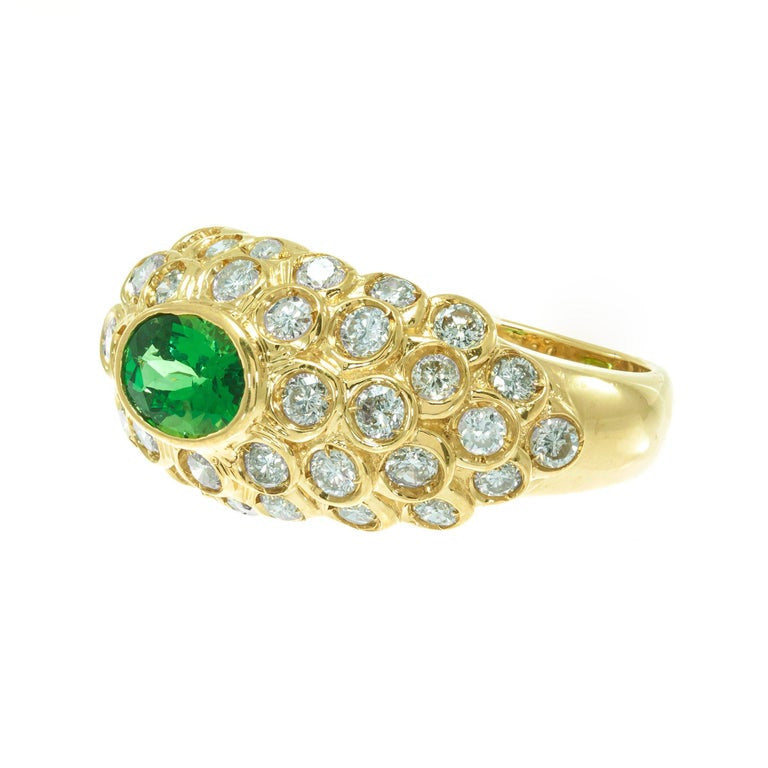 GIA Certified 1.17 Carat Tsavorite Garnet Diamond Cluster Cocktail Ring – image 4