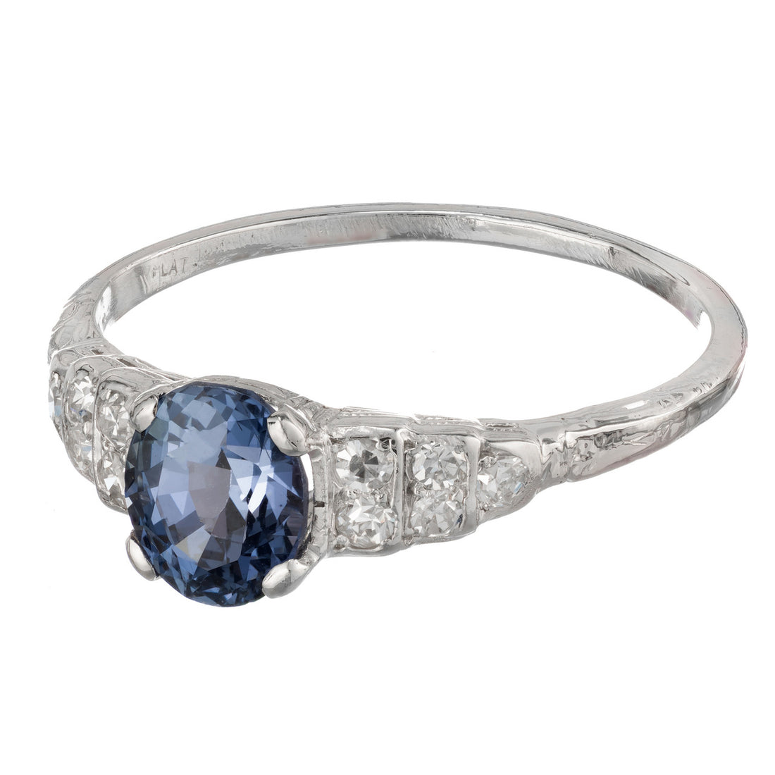 GIA Certified 1.15 Carat Oval Sapphire Diamond Platinum Engagement Ring – image 3
