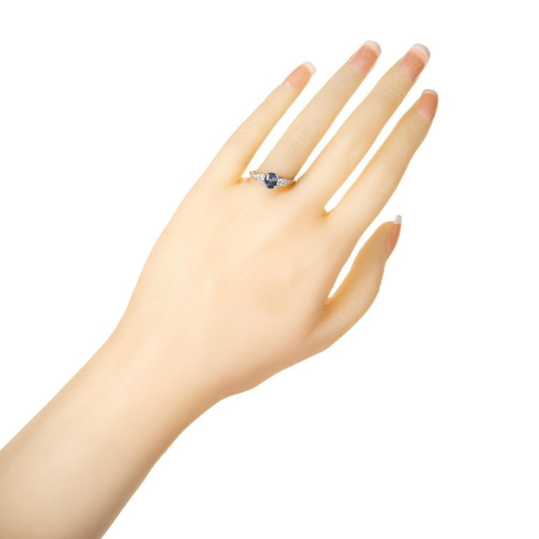 GIA Certified 1.15 Carat Oval Sapphire Diamond Platinum Engagement Ring – image 7