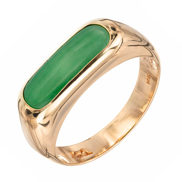 Jadeite Jade 14k Yellow Gold Saddle Ring