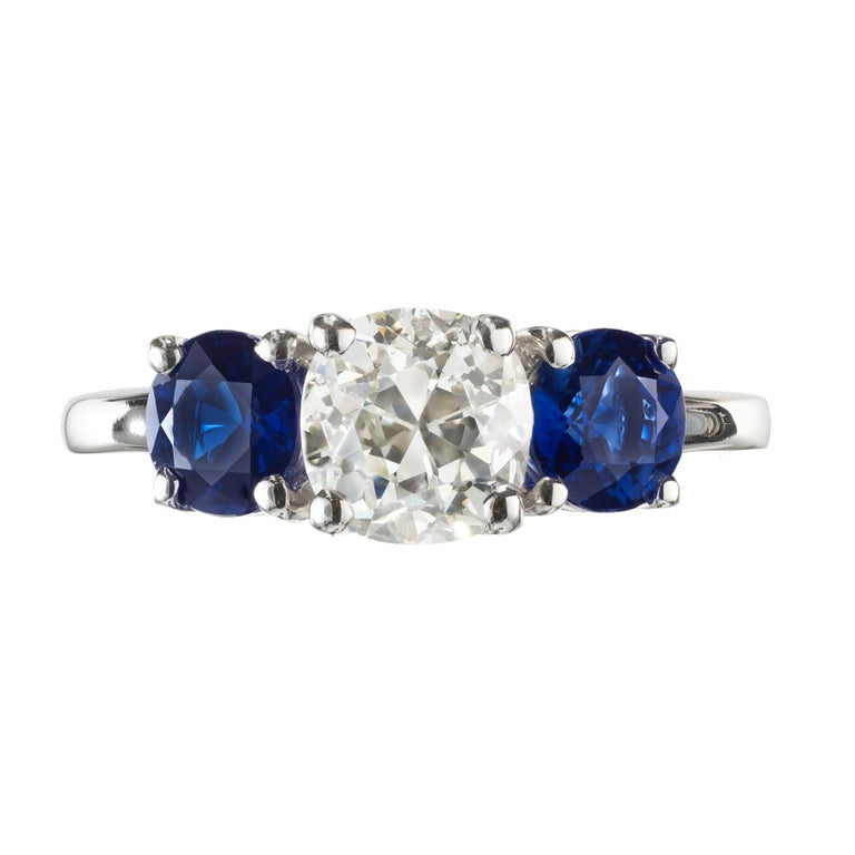 Peter Suchy GIA 1.50 Carat Diamond Sapphire Platinum Three-Stone Engagement Ring – image 2