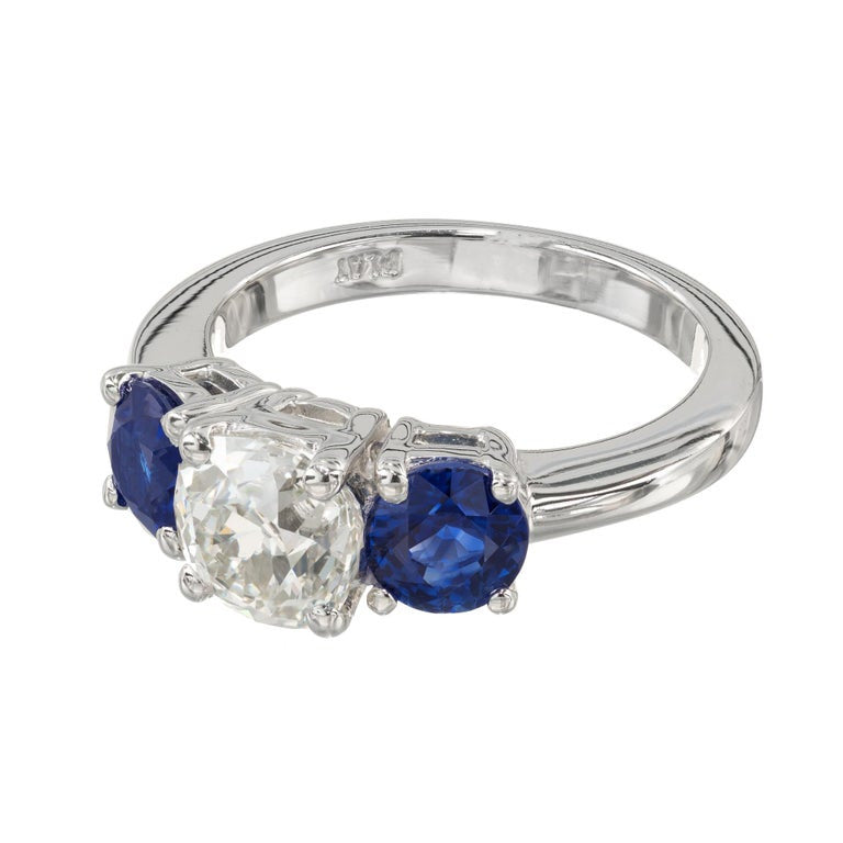 Peter Suchy GIA 1.50 Carat Diamond Sapphire Platinum Three-Stone Engagement Ring – image 4