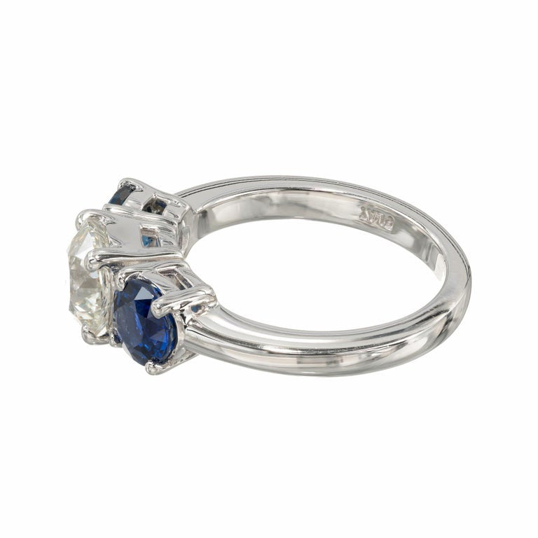Peter Suchy GIA 1.50 Carat Diamond Sapphire Platinum Three-Stone Engagement Ring – image 5