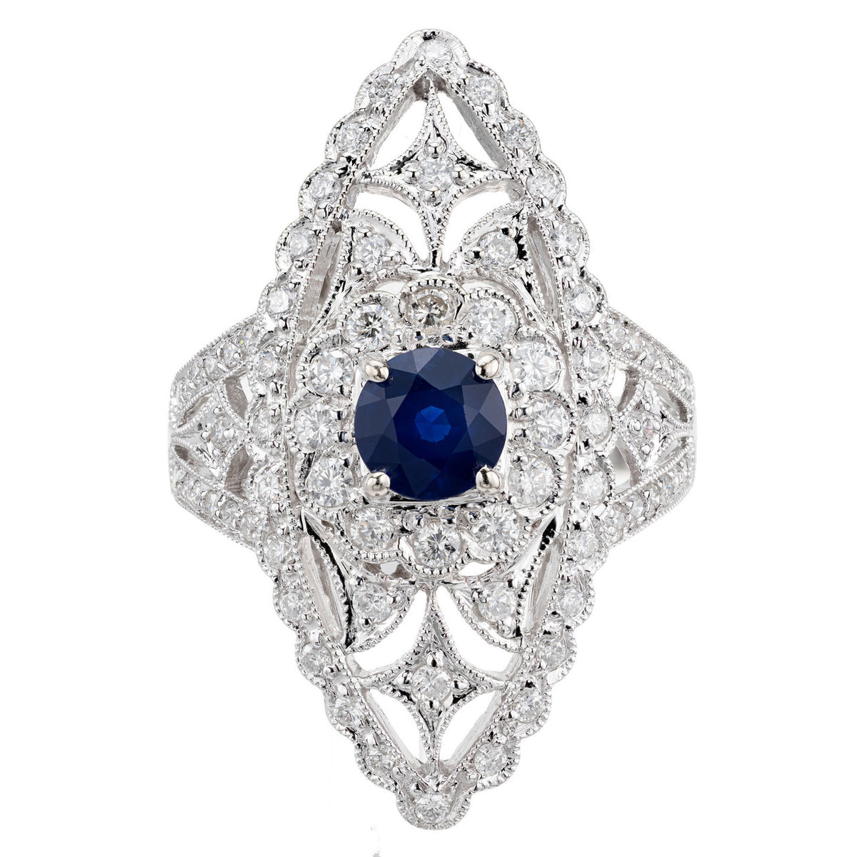 .65 Carat Blue Sapphire Diamond White Gold Cocktail Ring