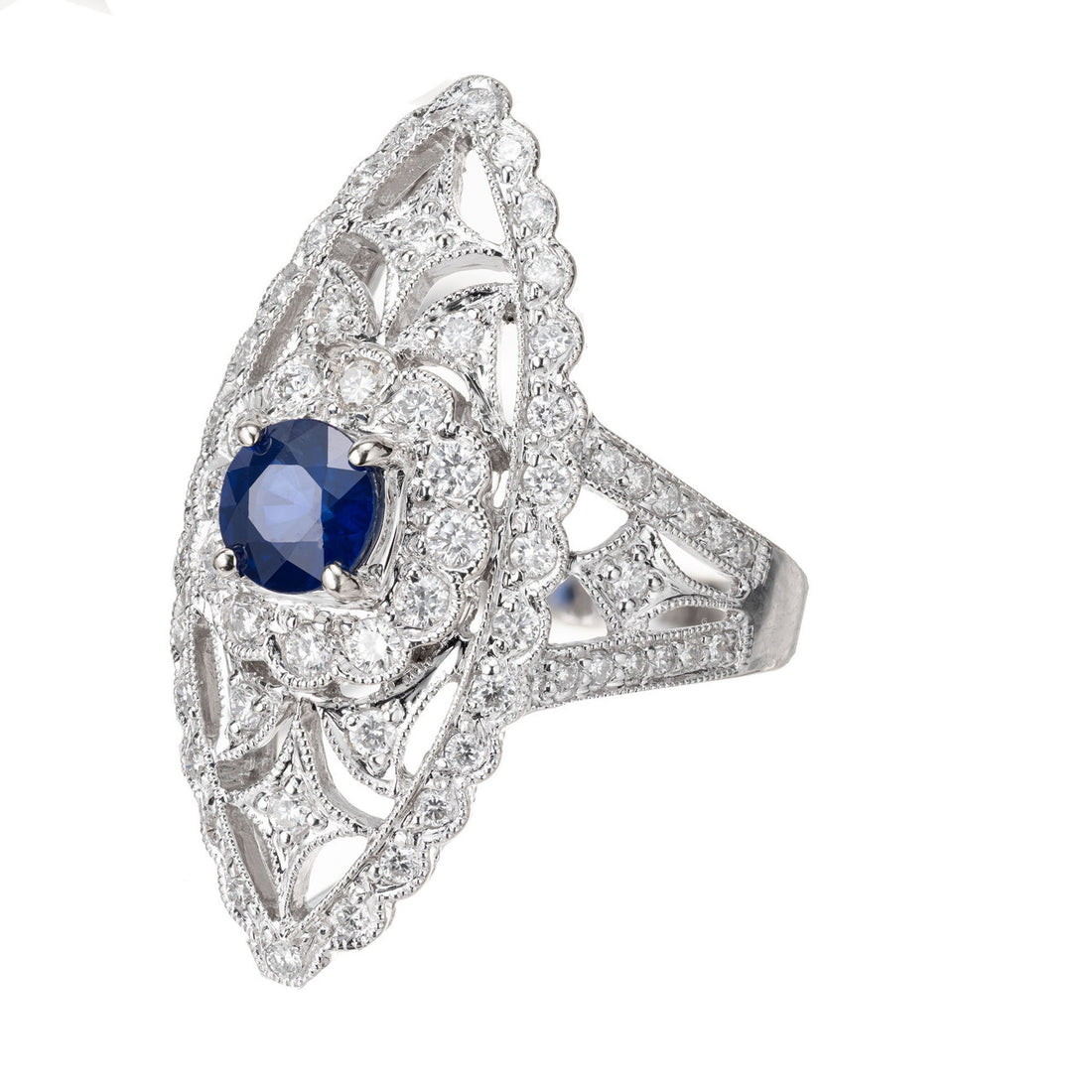 .65 Carat Blue Sapphire Diamond White Gold Cocktail Ring – image 2