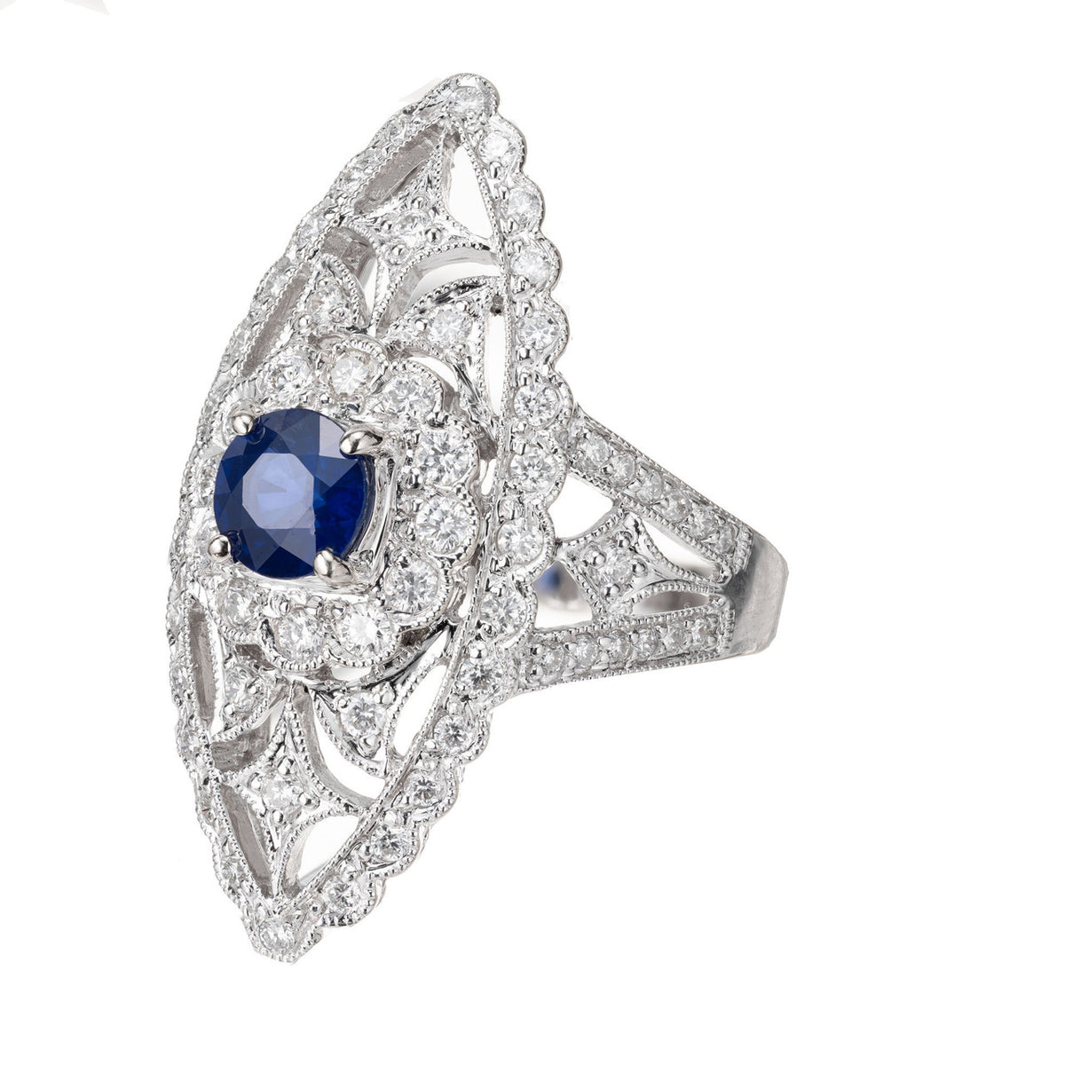 .65 Carat Blue Sapphire Diamond White Gold Cocktail Ring – image 2