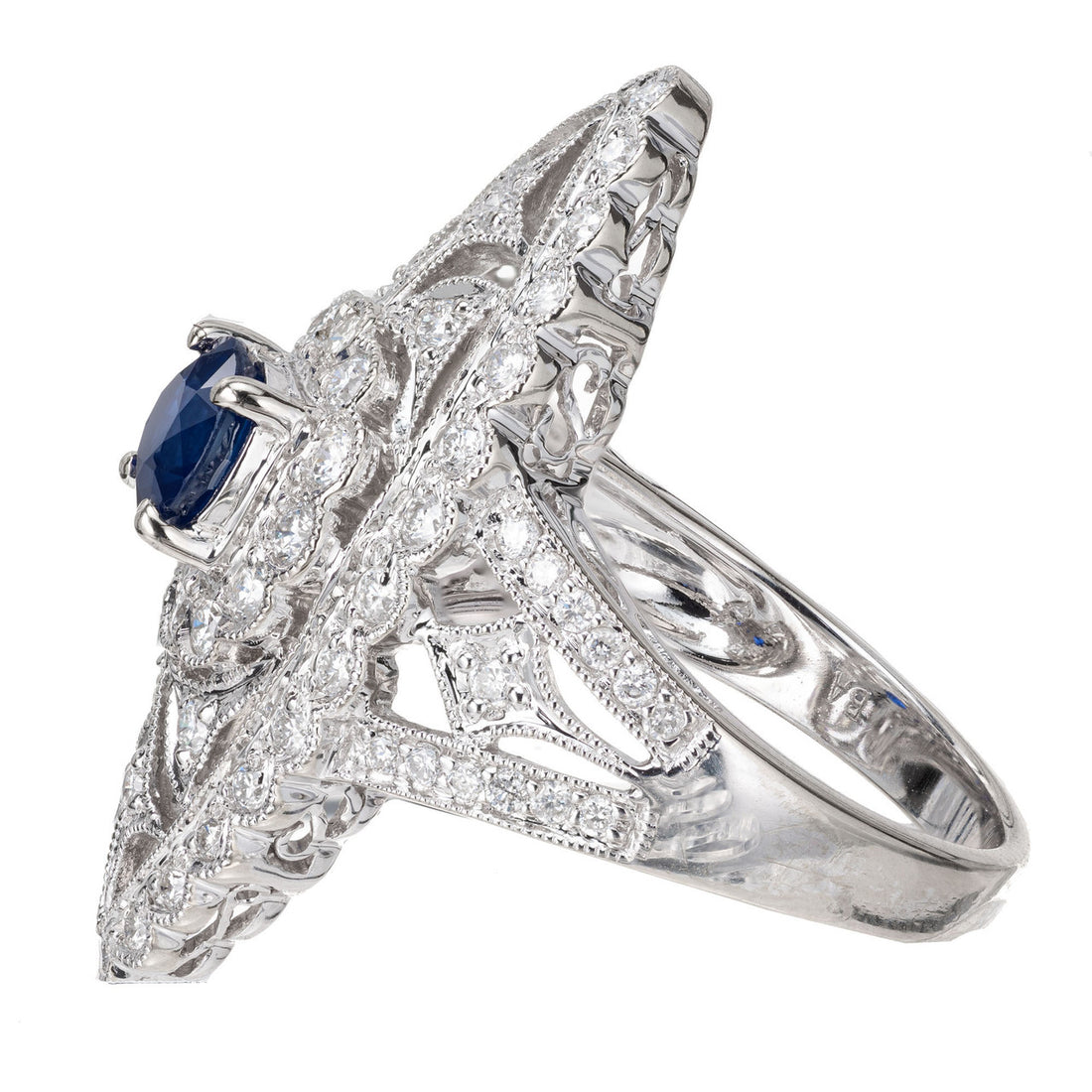 .65 Carat Blue Sapphire Diamond White Gold Cocktail Ring – image 3