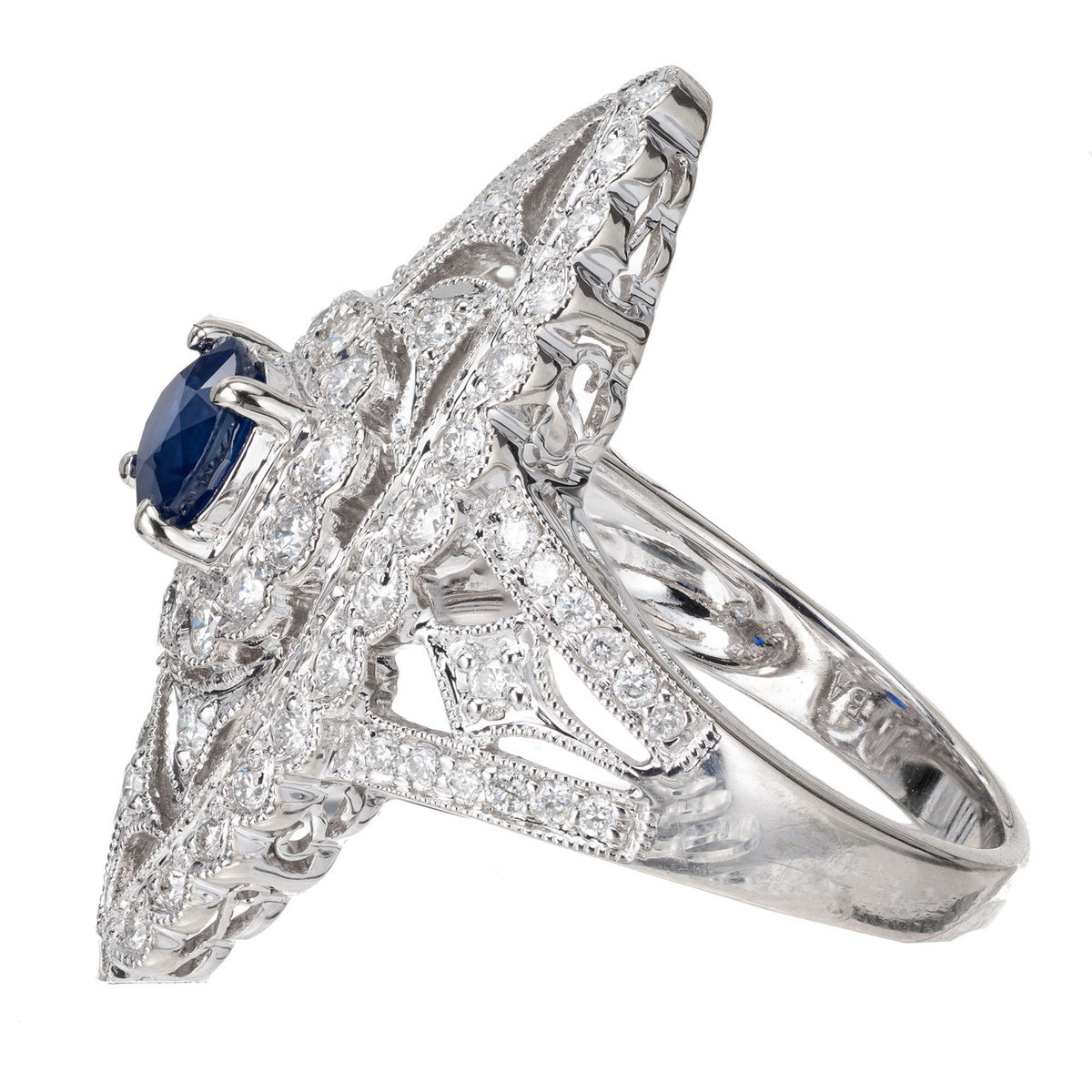 .65 Carat Blue Sapphire Diamond White Gold Cocktail Ring – image 3