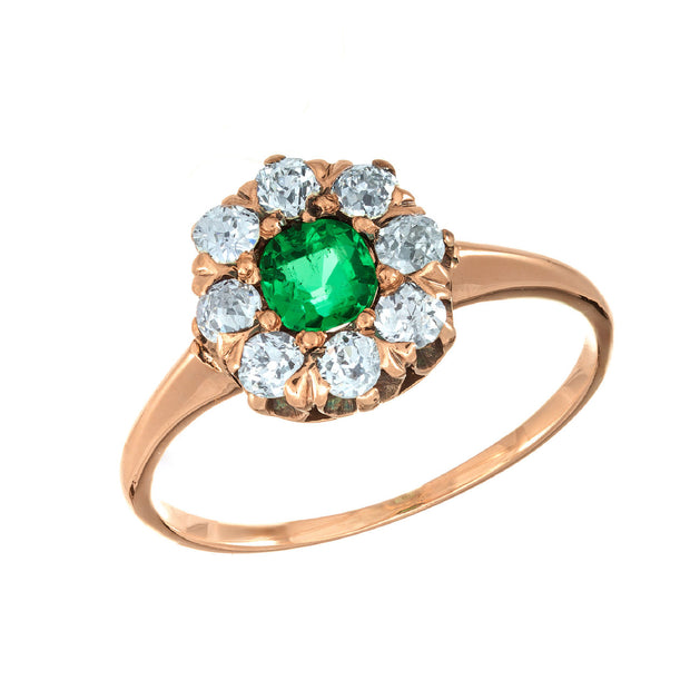 GIA Certified .25 Carat Emerald Diamond Rose Gold Victorian Ring