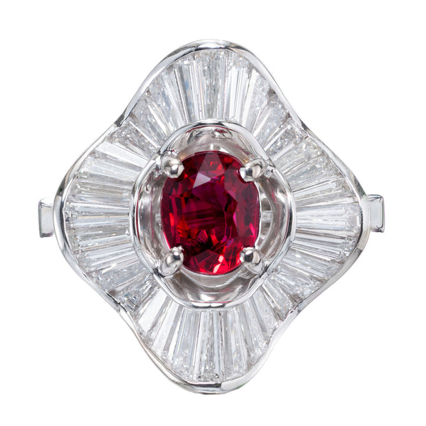 GIA Certified .92 Carat Ruby Diamond White Gold Ballerina Cocktail Ring