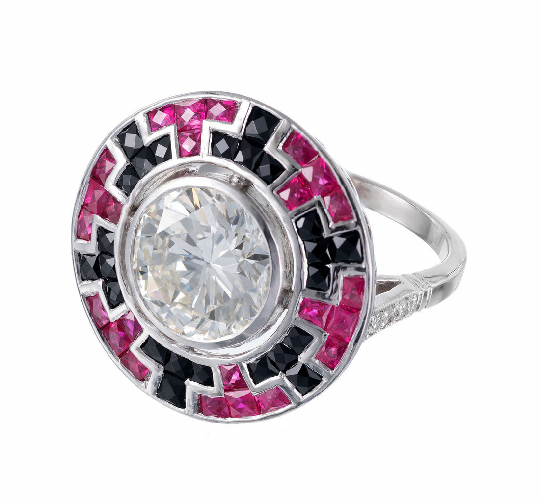 GIA Certified 3.34 Carat Diamond Ruby Onyx White Gold Cocktail Ring – image 2