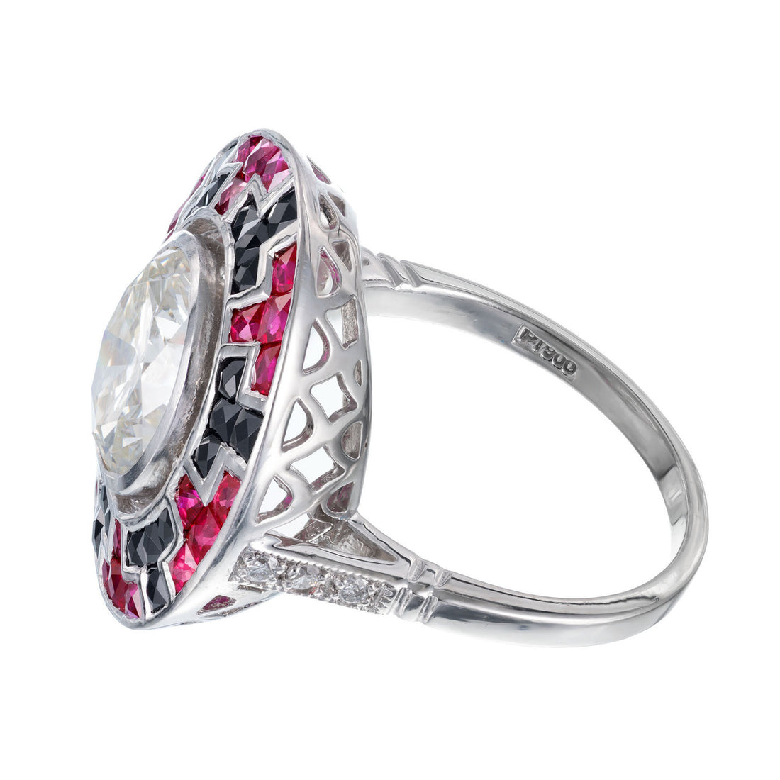 GIA Certified 3.34 Carat Diamond Ruby Onyx White Gold Cocktail Ring – image 3