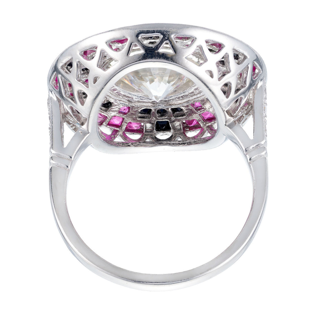 GIA Certified 3.34 Carat Diamond Ruby Onyx White Gold Cocktail Ring – image 4