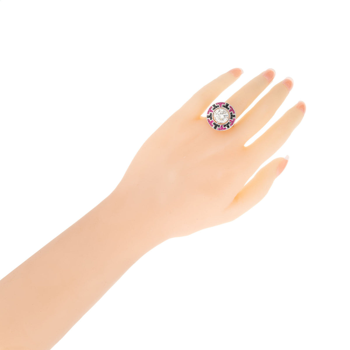 GIA Certified 3.34 Carat Diamond Ruby Onyx White Gold Cocktail Ring – image 6