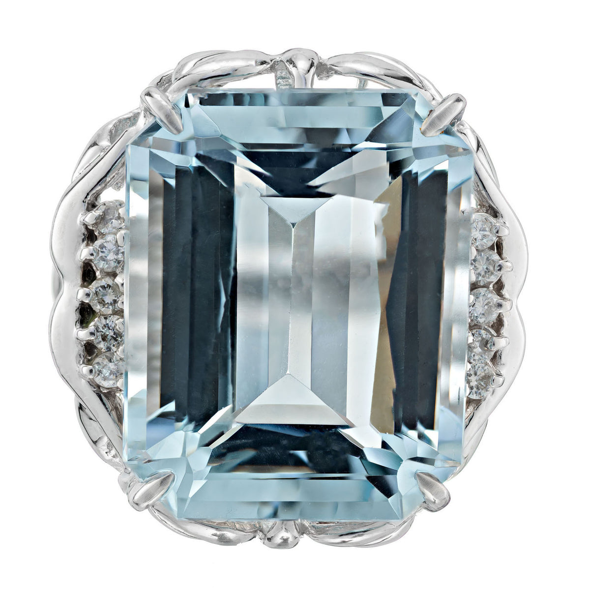 16.11 Carat Aquamarine Diamond Platinum Cocktail Ring