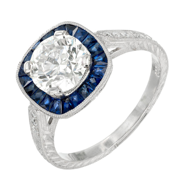 Peter Suchy GIA Certified 1.50 Carat Diamond Sapphire Platinum Engagement Ring