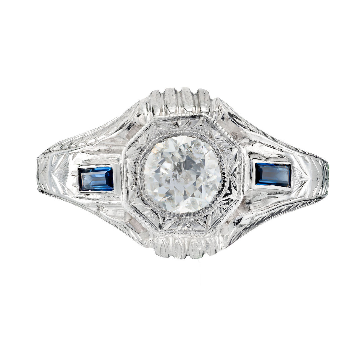 EGL Certified .84 Carat Diamond Sapphire White Gold Men's Ring – image 2