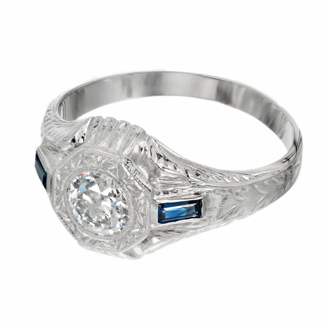 EGL Certified .84 Carat Diamond Sapphire White Gold Men's Ring – image 3