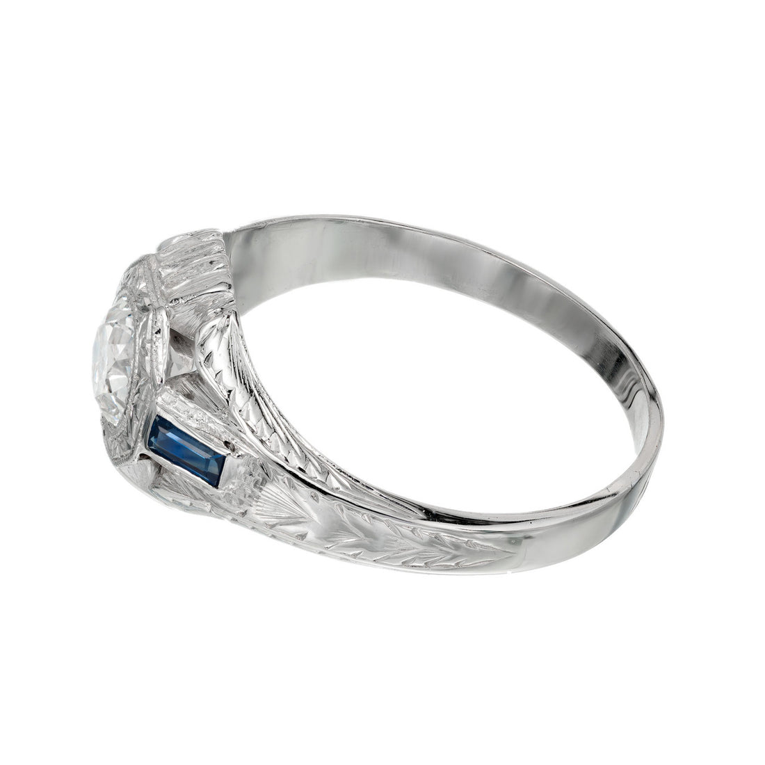 EGL Certified .84 Carat Diamond Sapphire White Gold Men's Ring – image 5