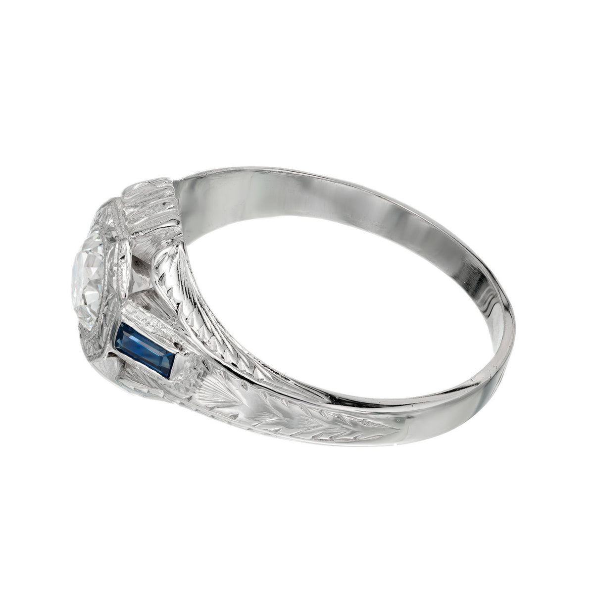 EGL Certified .84 Carat Diamond Sapphire White Gold Men's Ring – image 5