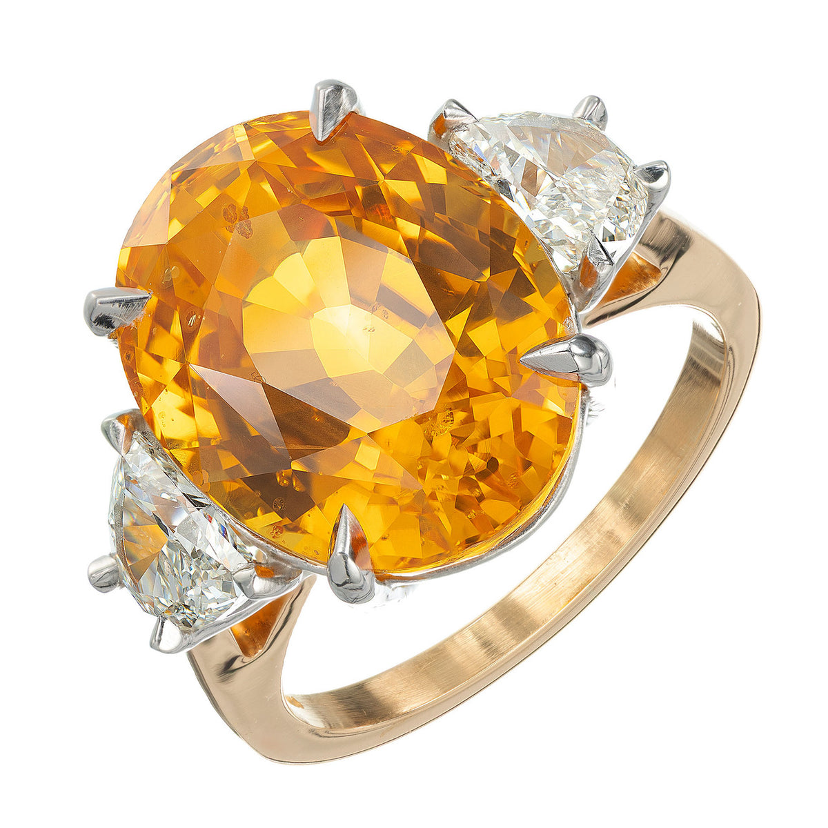Peter Suchy GIA 14.54 Orange Sapphire Diamond Yellow Gold Cocktail Ring