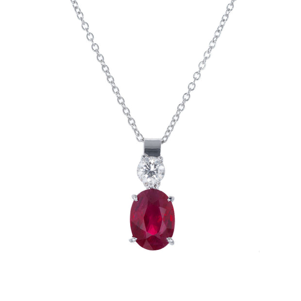 Peter Suchy GIA Certified 2.21 Carat Ruby Diamond Platinum Pendant Necklace