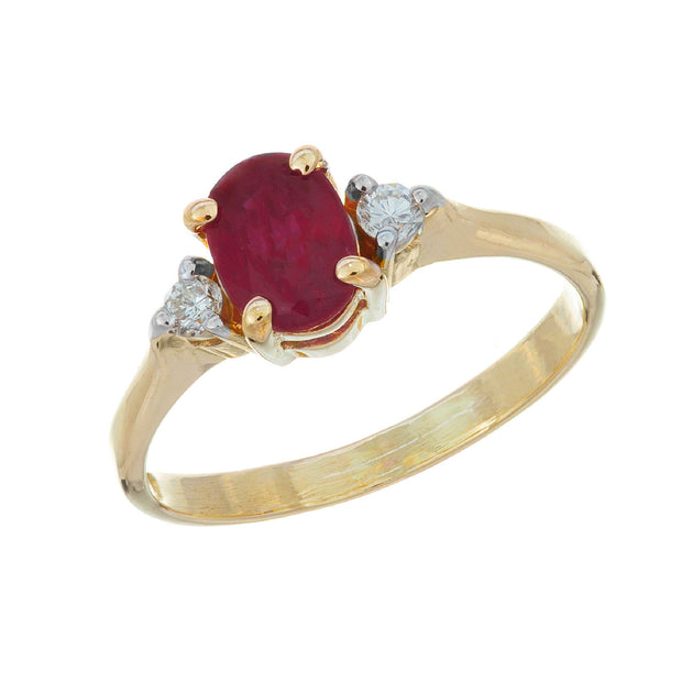 .51 Oval Ruby Diamond Yellow Gold Three-Stone Engagement Ring