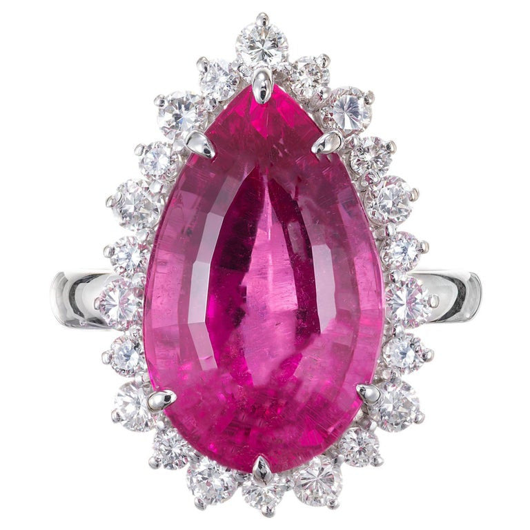 7.77 Carat Pink Tourmaline Diamond Halo White Gold Cocktail Ring