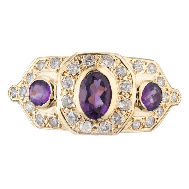 .70 Carat Amethyst Diamond Yellow Gold Cocktail Ring