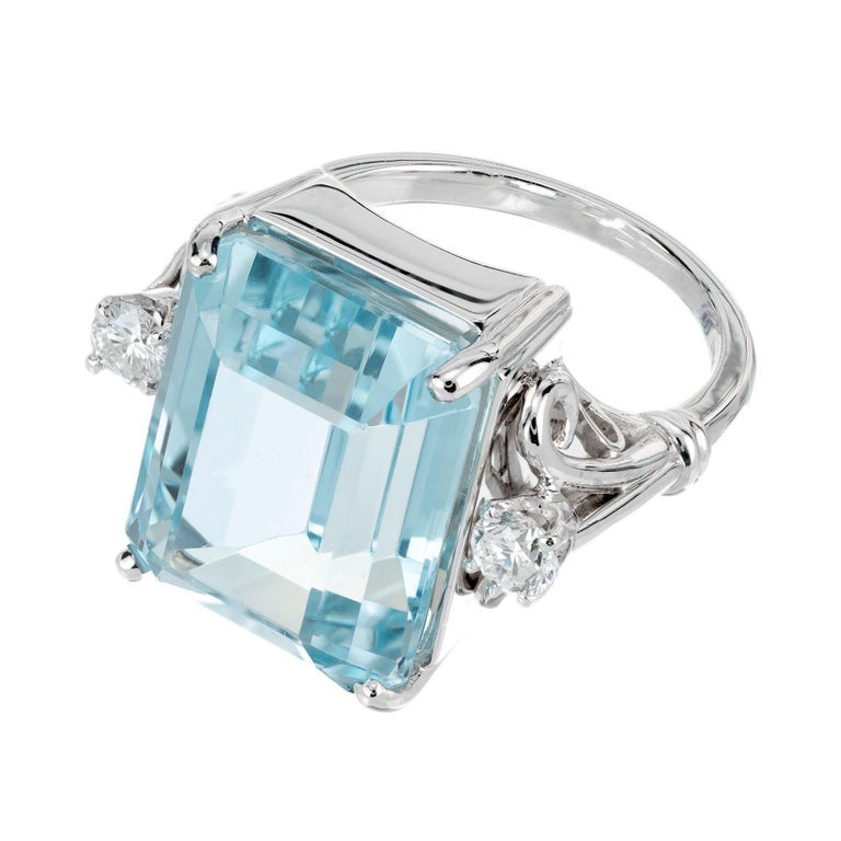 19.58 Carat Aquamarine Diamond Platinum Cocktail Ring – image 2