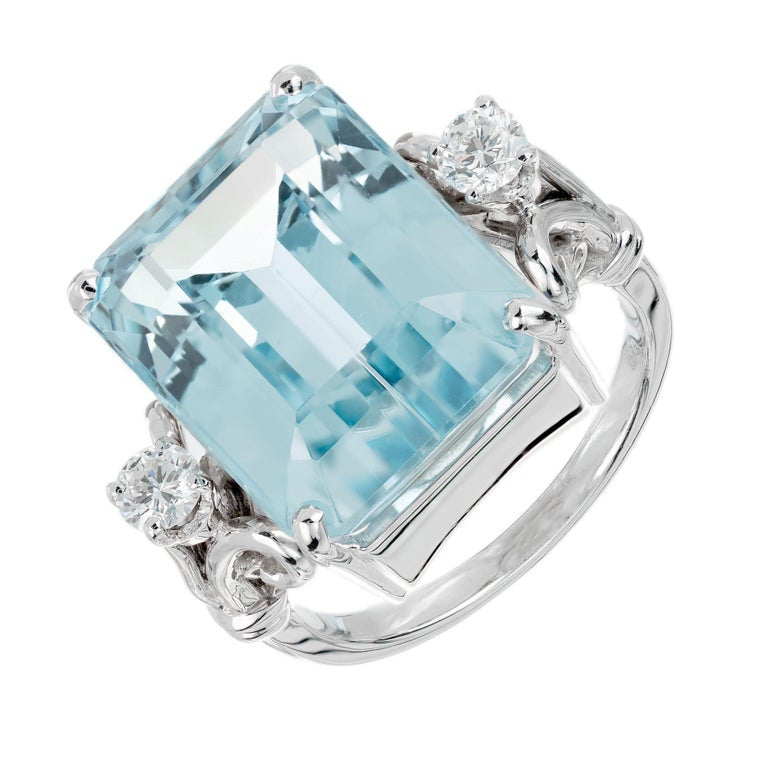 19.58 Carat Aquamarine Diamond Platinum Cocktail Ring – image 3