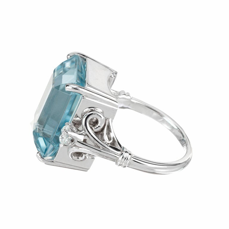 19.58 Carat Aquamarine Diamond Platinum Cocktail Ring – image 4