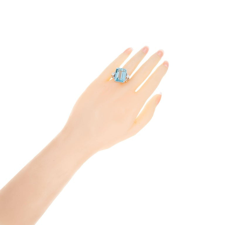 19.58 Carat Aquamarine Diamond Platinum Cocktail Ring – image 6