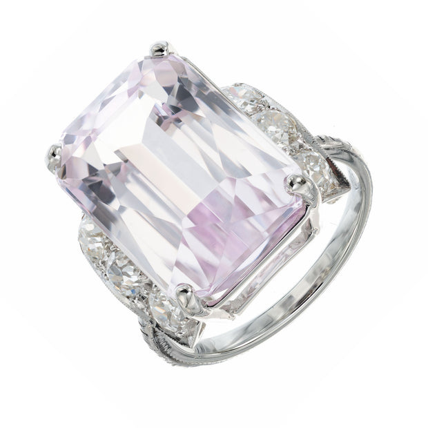 17.01 Kunzite Diamond Platinum Art Deco Ring