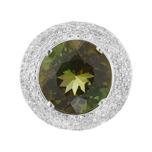 6.90 Carat Tourmaline Diamond Platinum Cocktail Ring